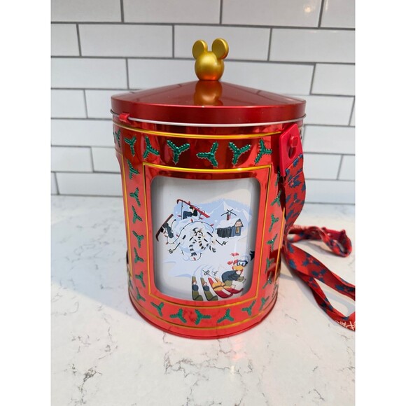 Disney Parks Holiday Christmas Mickey and Friends Musical Tin Popcorn Bucket - Picture 2 of 7